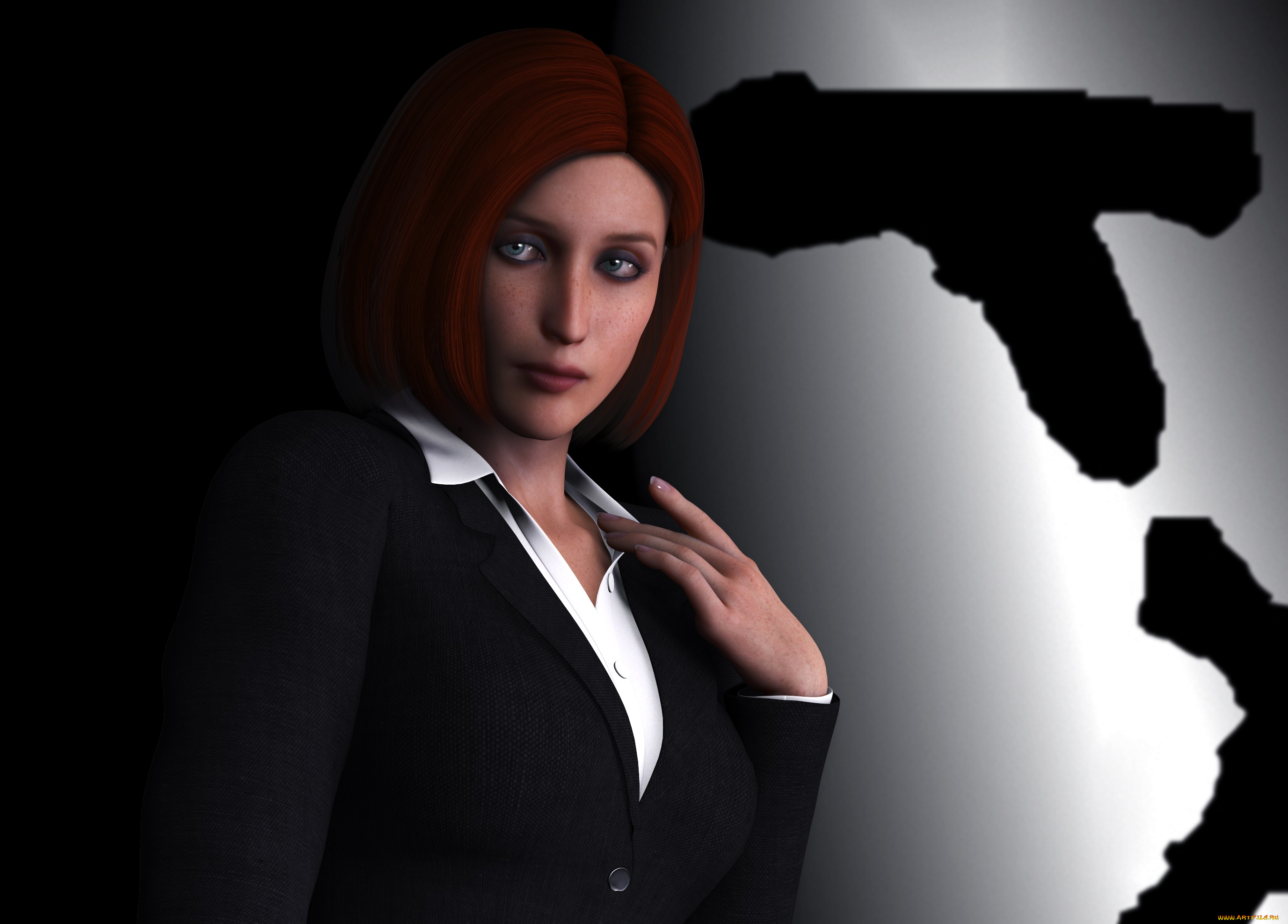 3д, графика, люди, , people, рыжая, взгляд, фон, девушка