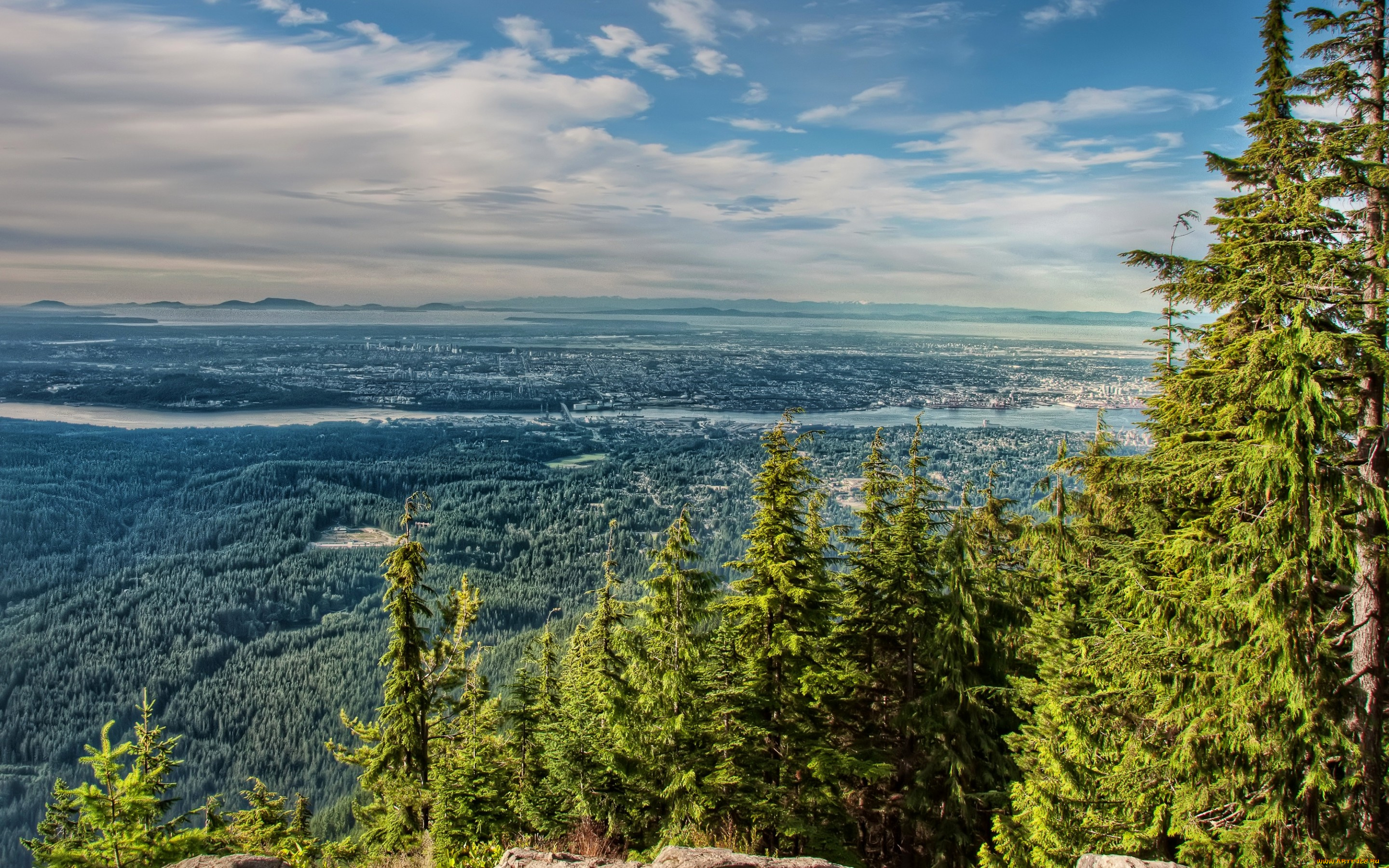 природа, пейзажи, вид, сверху, панорама, деревья, камни, горы, north, vancouver, канада, лес, река, город