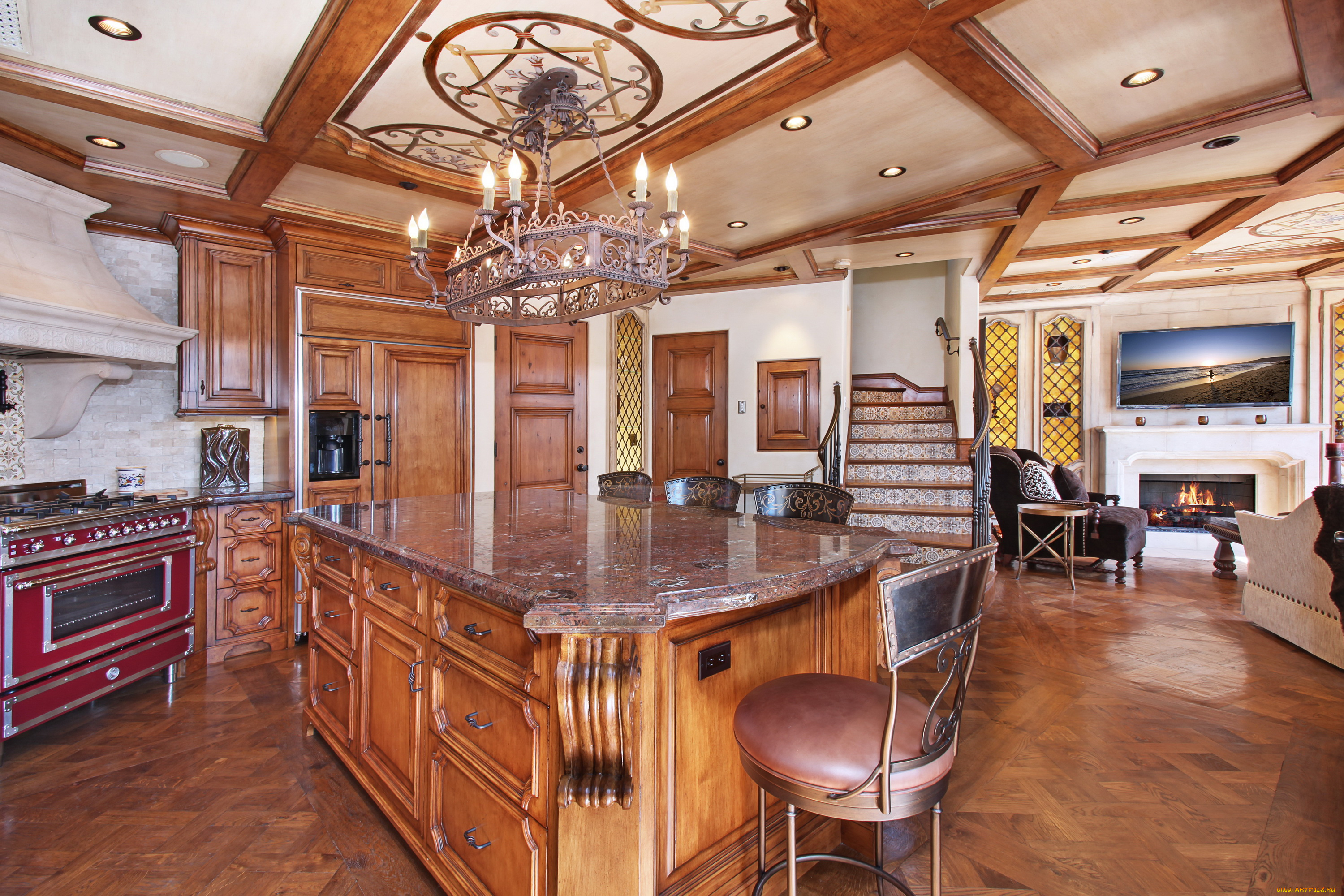 интерьер, кухня, дизайн, стол, люстра