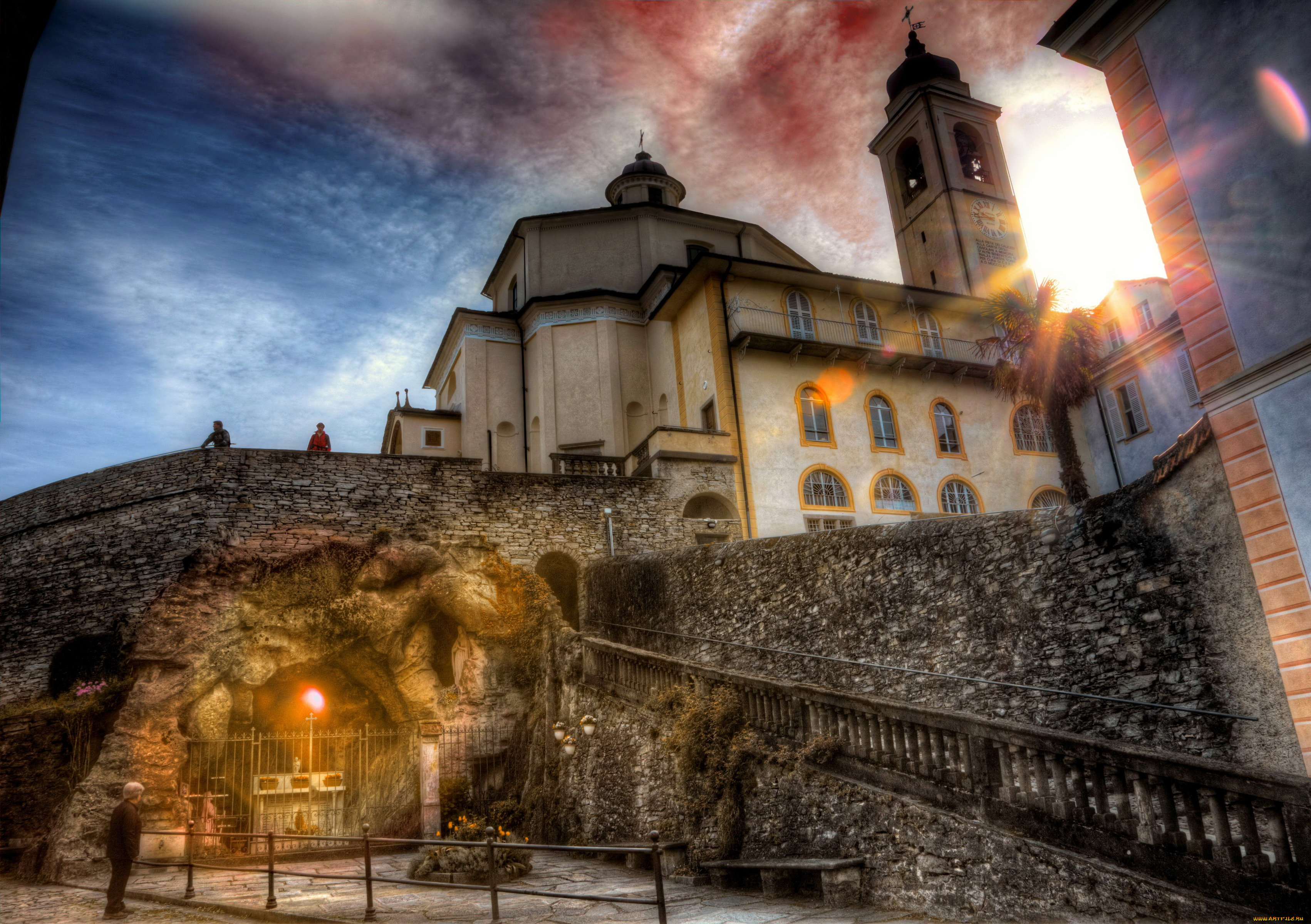 домодоссола, италия, города, -, огни, ночного, города, огни, ночь, храм, дома, италия, домодоссола