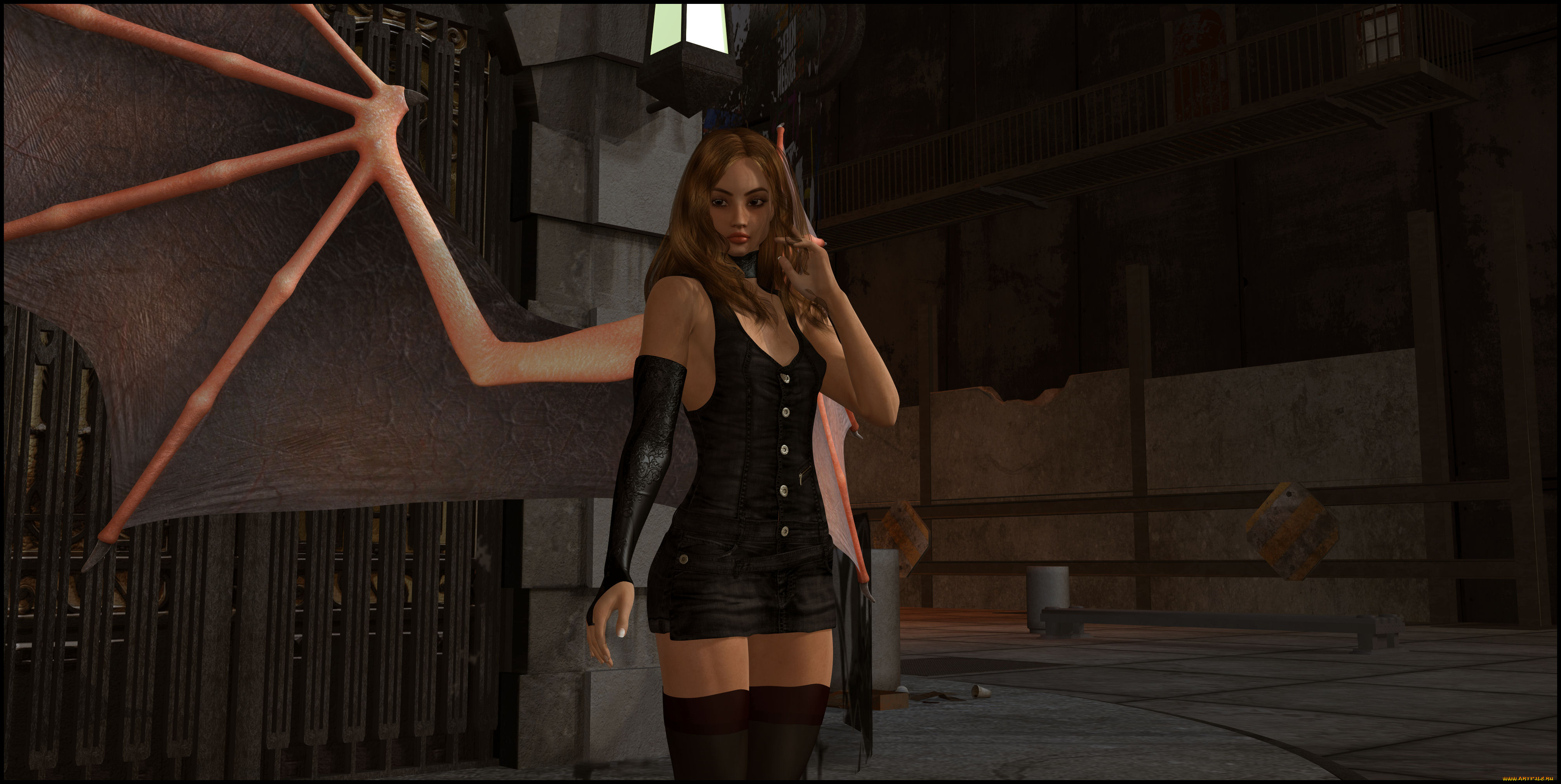 3д, графика, существа, , creatures, демон, крылья, фон, взгляд, девушка