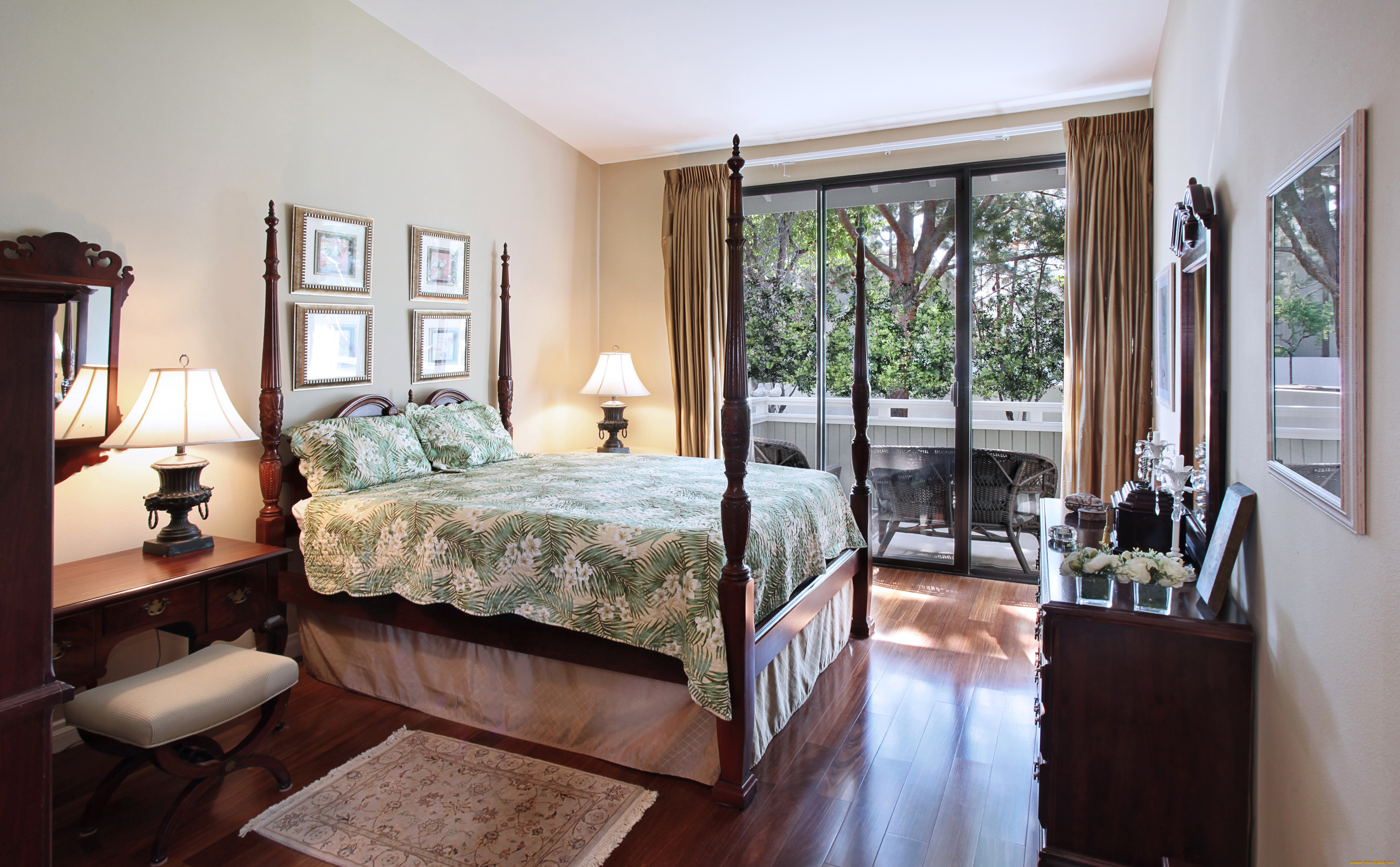 интерьер, спальня, лампа, постель, кровать