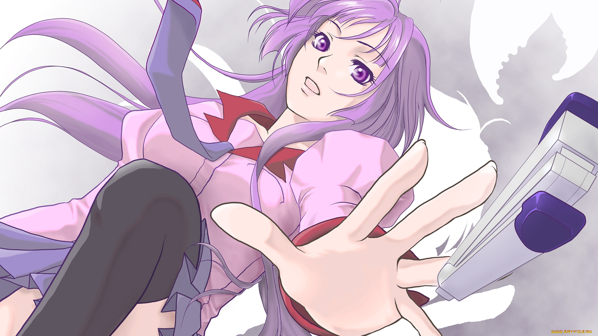 аниме, bakemonogatari, девушка, фон, взгляд