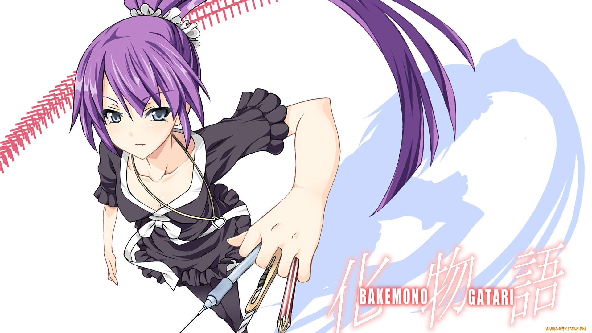 аниме, bakemonogatari, девушка, взгляд, фон