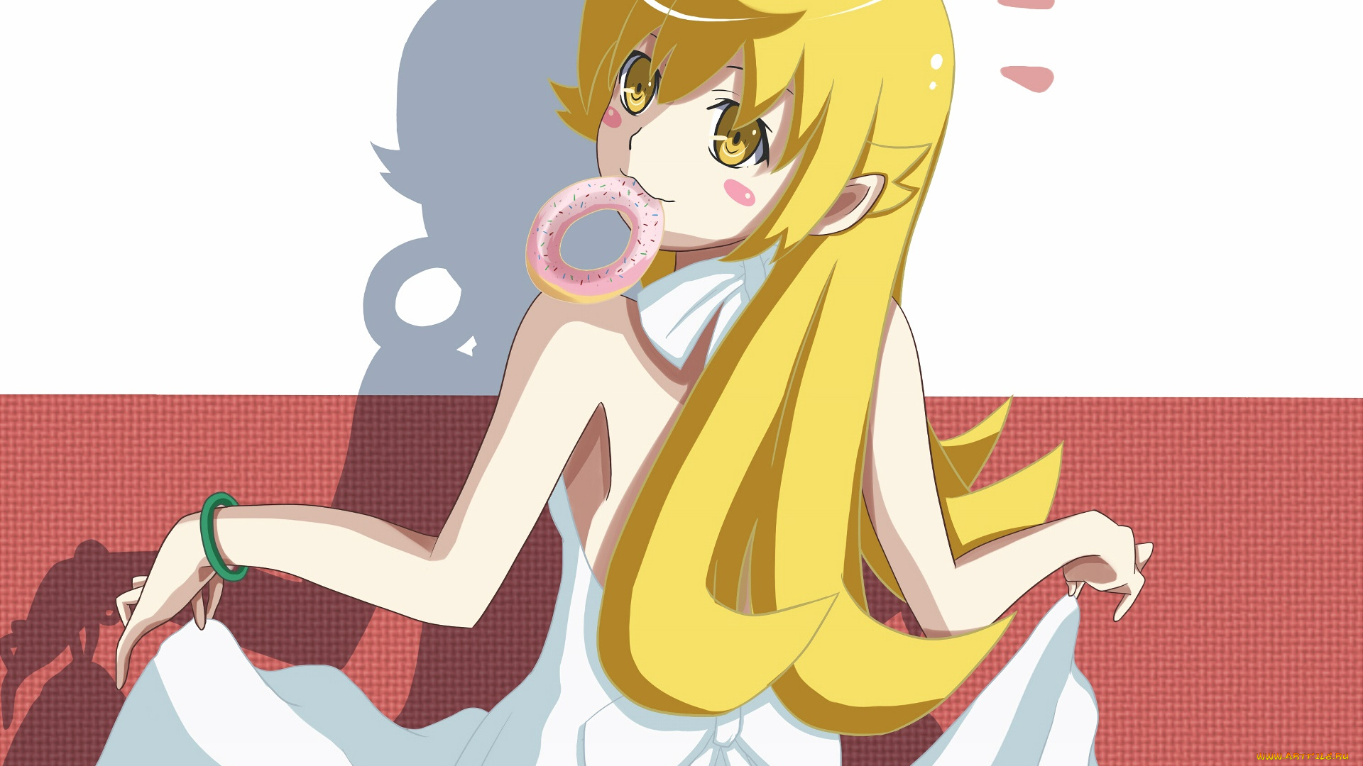 аниме, bakemonogatari, девушка, взгляд, фон