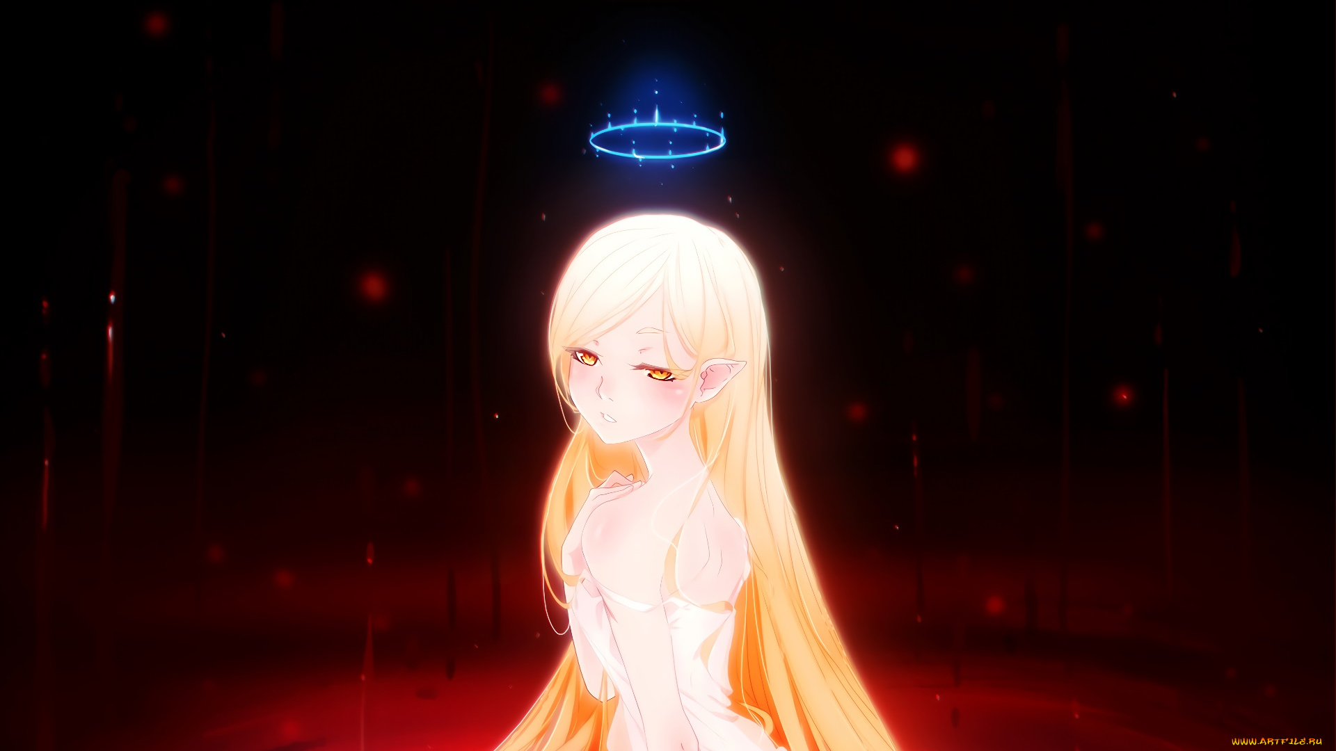 аниме, bakemonogatari, девушка, взгляд, фон