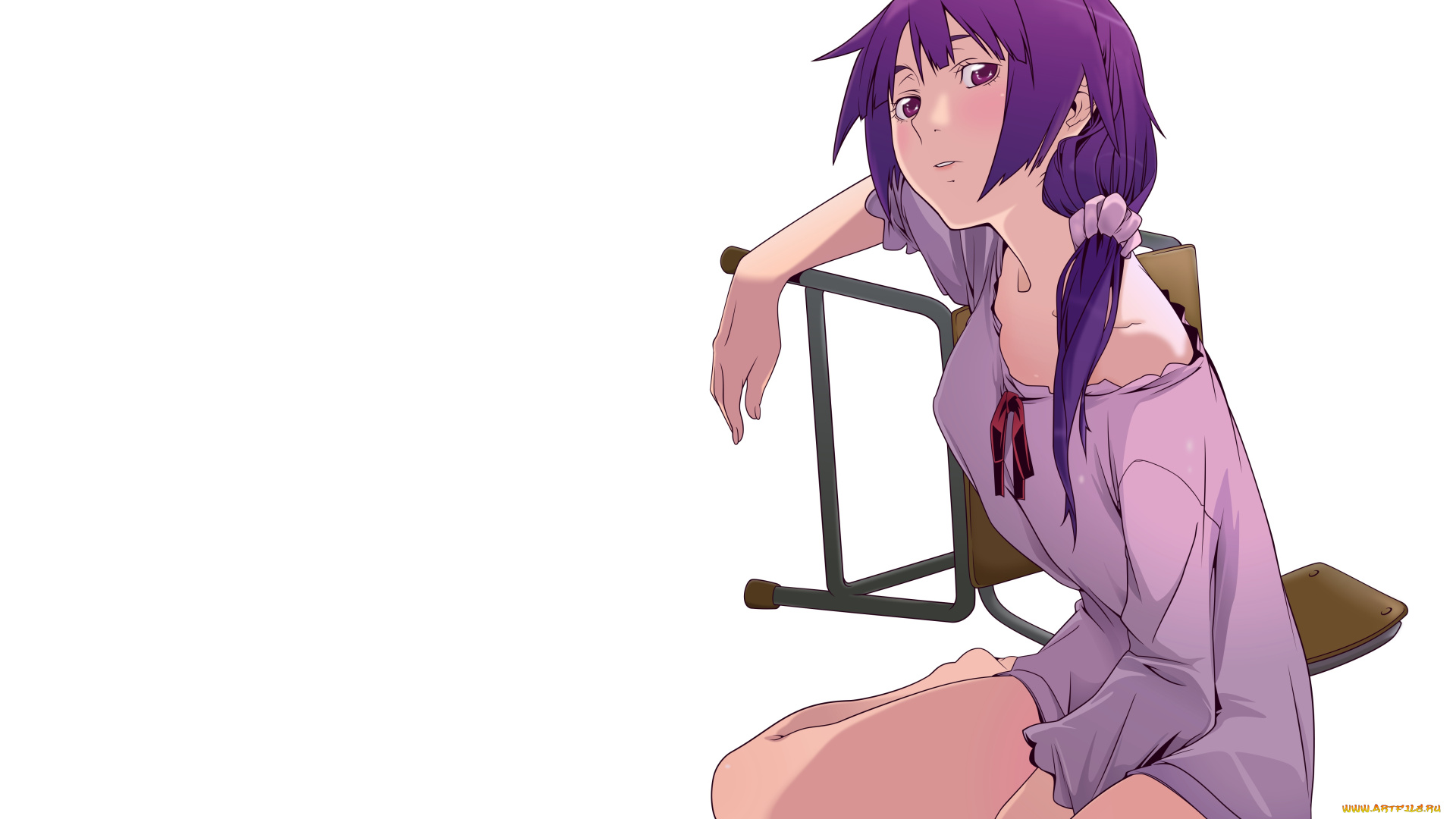 аниме, bakemonogatari, девушка, взгляд, фон