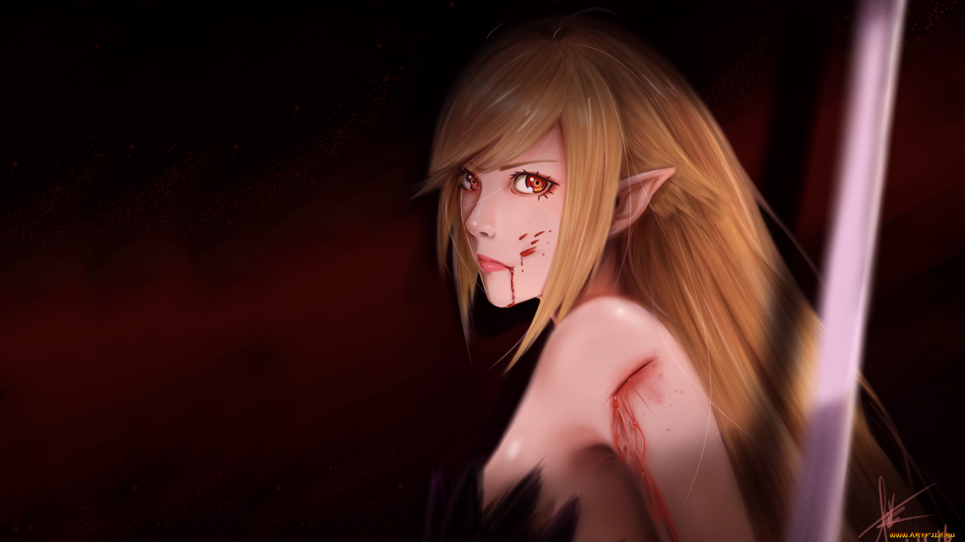 аниме, bakemonogatari, девушка, взгляд, фон