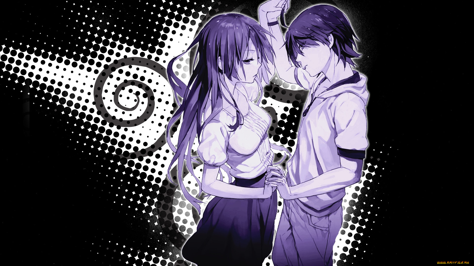 аниме, bakemonogatari, девушка, взгляд, фон