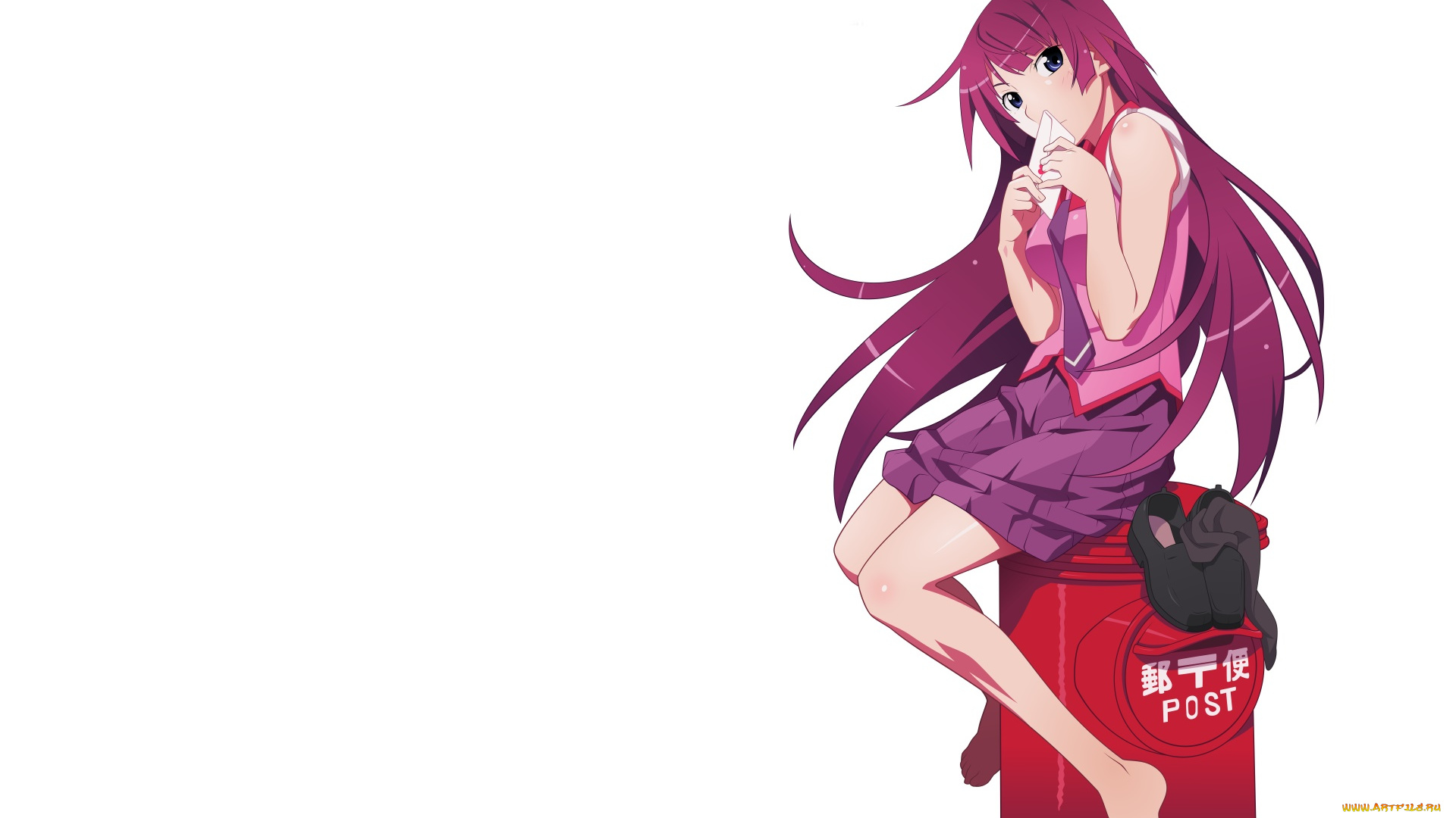 аниме, bakemonogatari, фон, взгляд, девушка