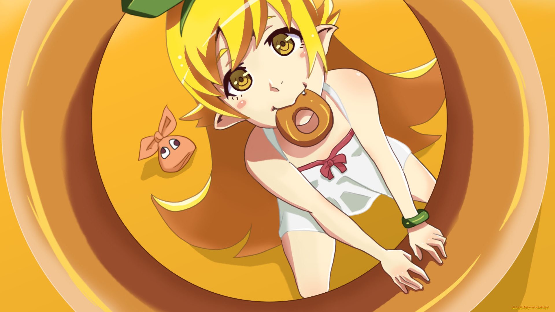 аниме, bakemonogatari, фон, взгляд, девушка