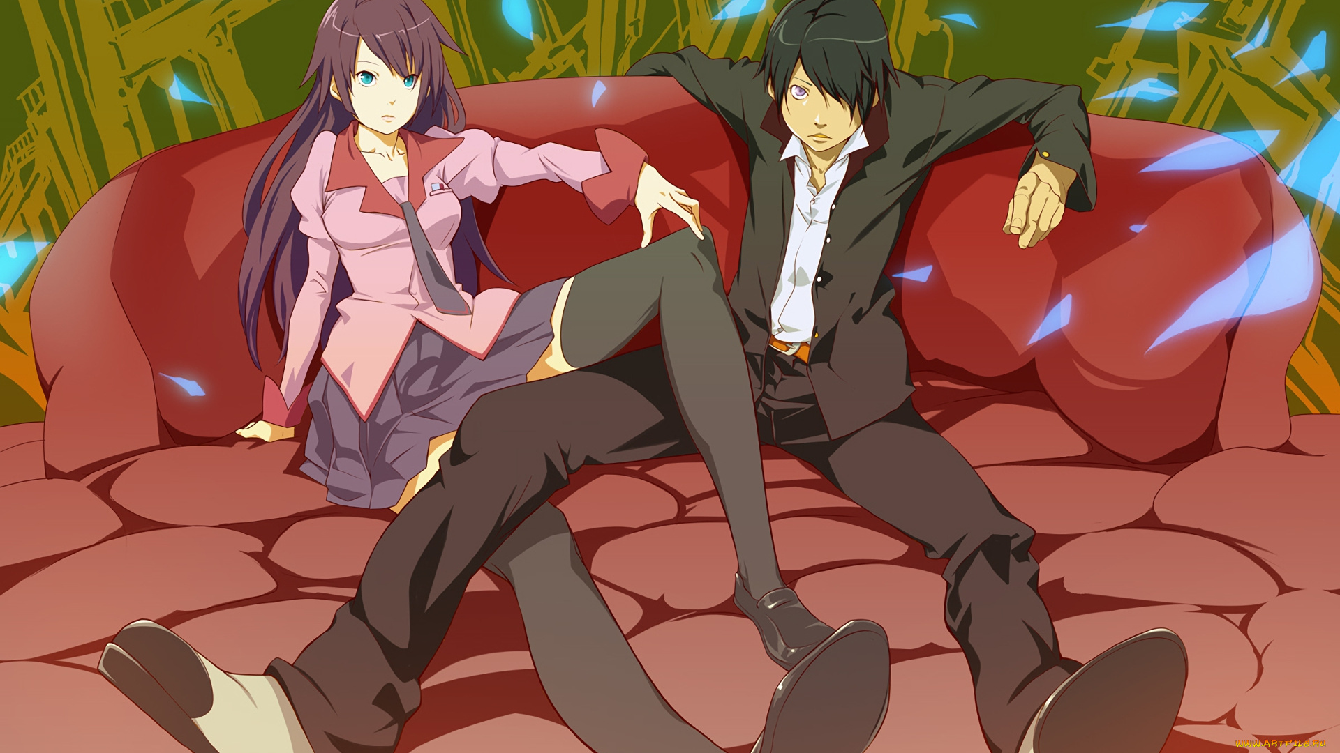 аниме, bakemonogatari, фон, взгляд, девушка