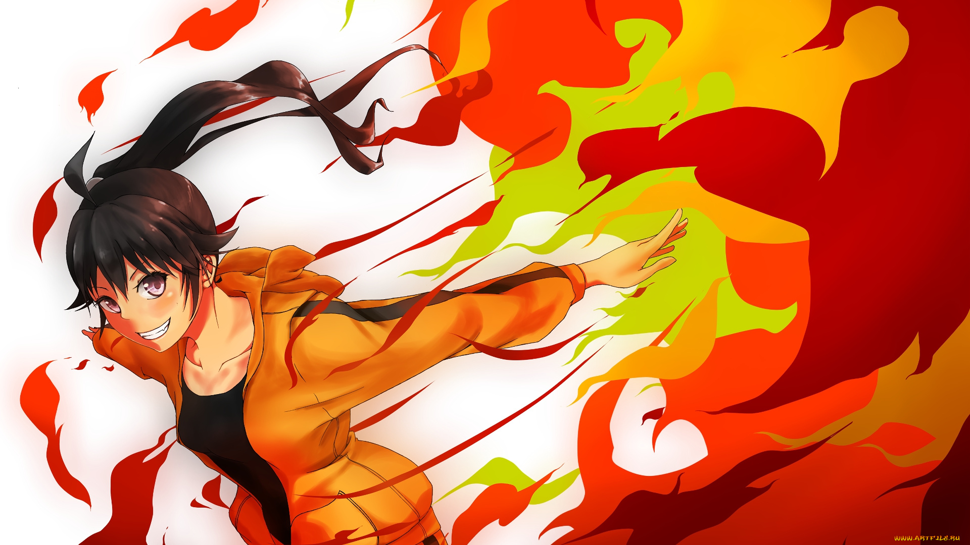 аниме, bakemonogatari, взгляд, девушка, фон