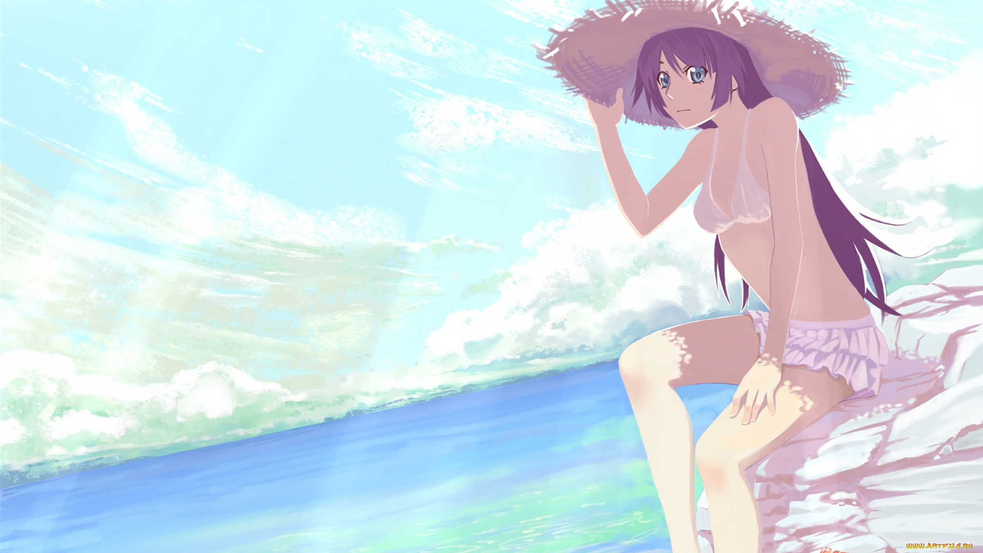 аниме, bakemonogatari, взгляд, девушка, фон