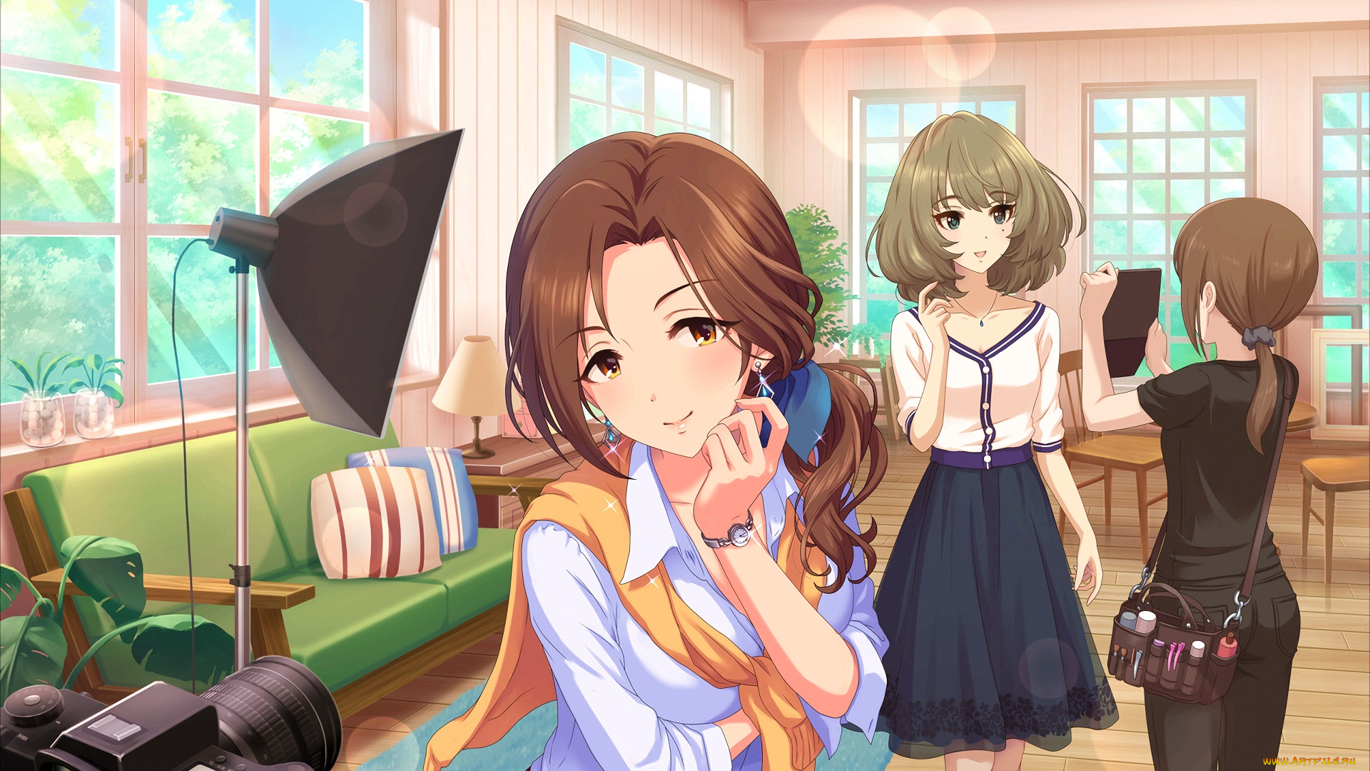 аниме, idolm@ster, фон, взгляд, девушки