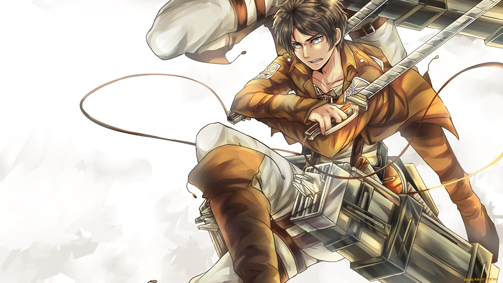 аниме, shingeki, no, kyojin, фон, взгляд, парень