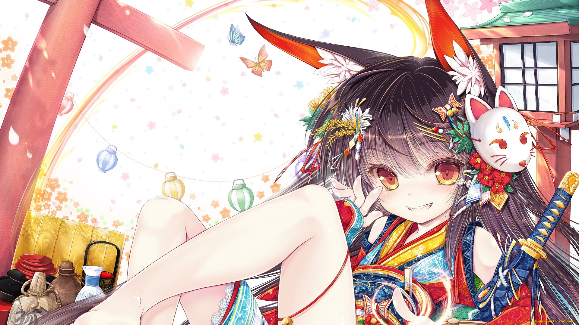 аниме, животные, , существа, девушка, фон, взгляд