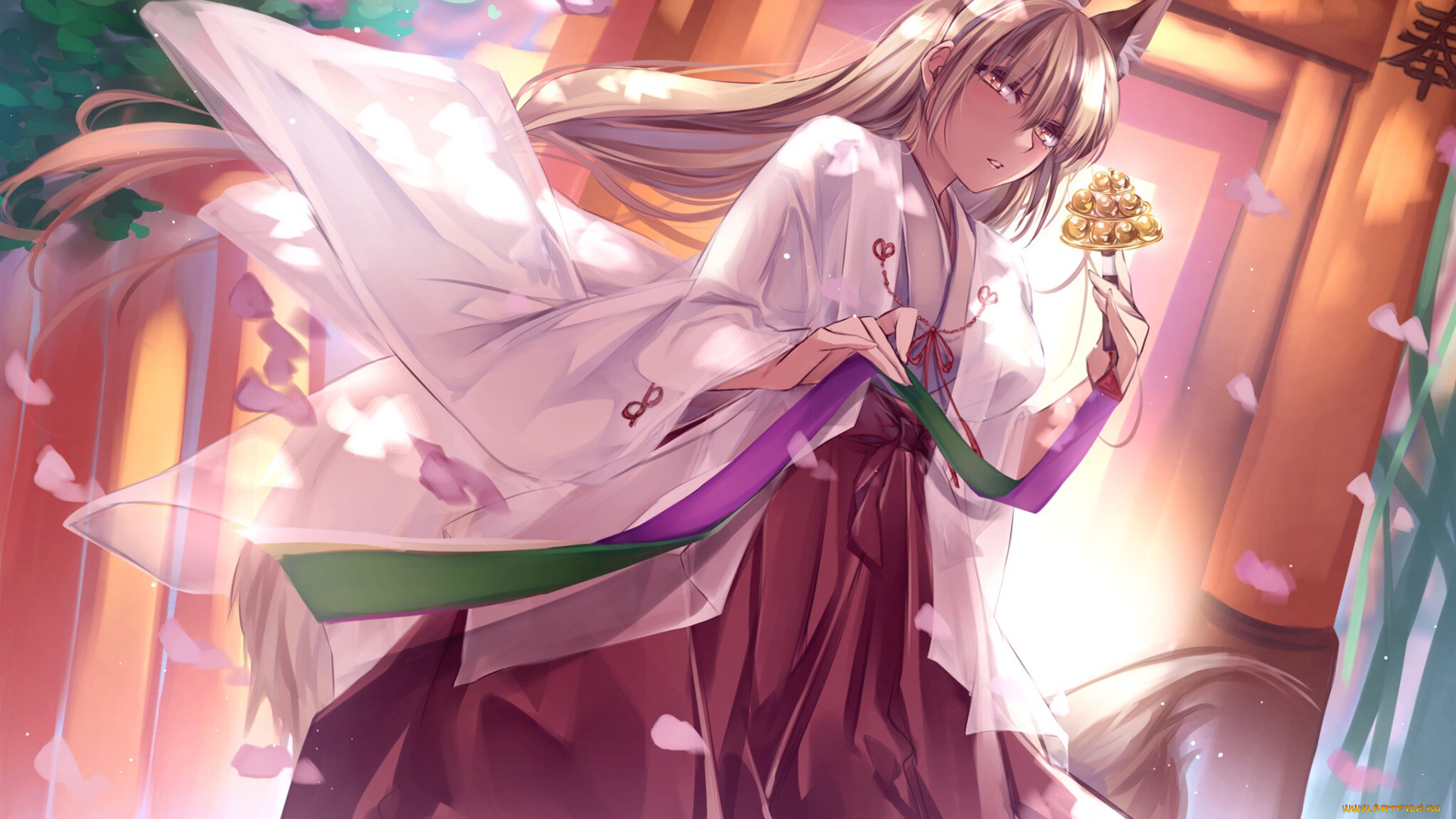 аниме, животные, , существа, девушка, взгляд, фон