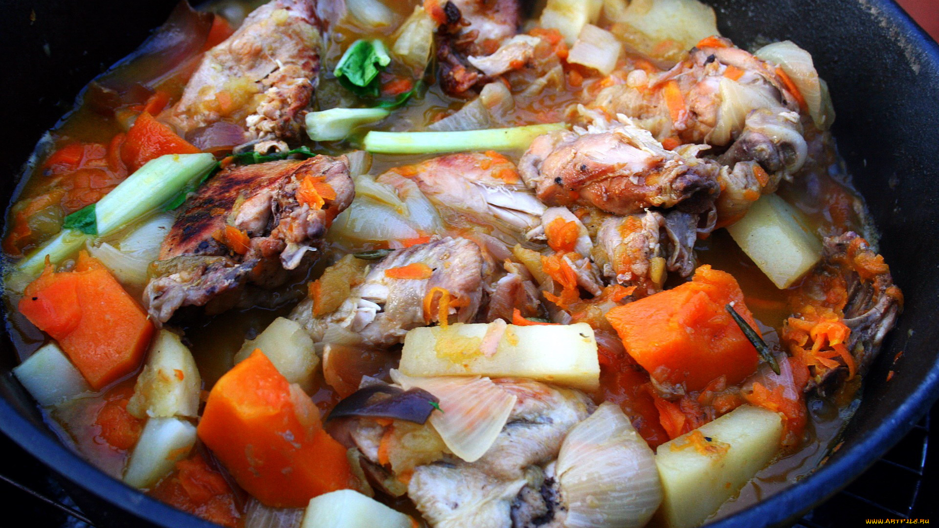 еда, вторые, блюда, курица, рагу, картофель, морковь