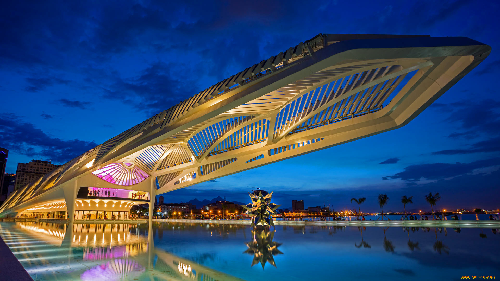 города, -, здания, , дома, бразилия, огни, ночь, музей, завтрашнего, дня, рио-де-жанейро