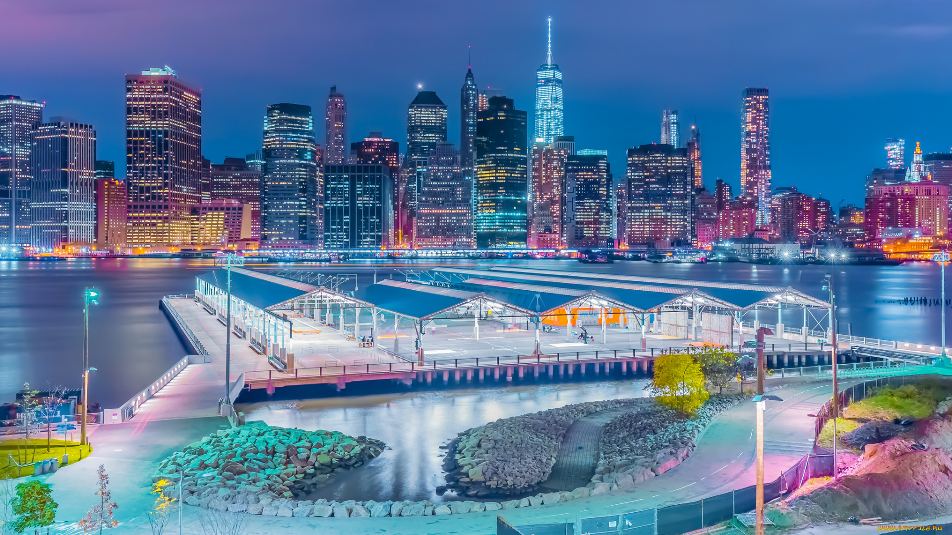 города, нью-йорк, , сша, огни, ночь