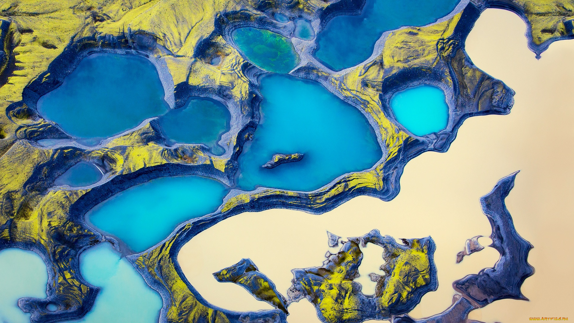 природа, другое, скалы, аэрофотосъёмка, озёра, вид, сверху, вода, исландия, острова