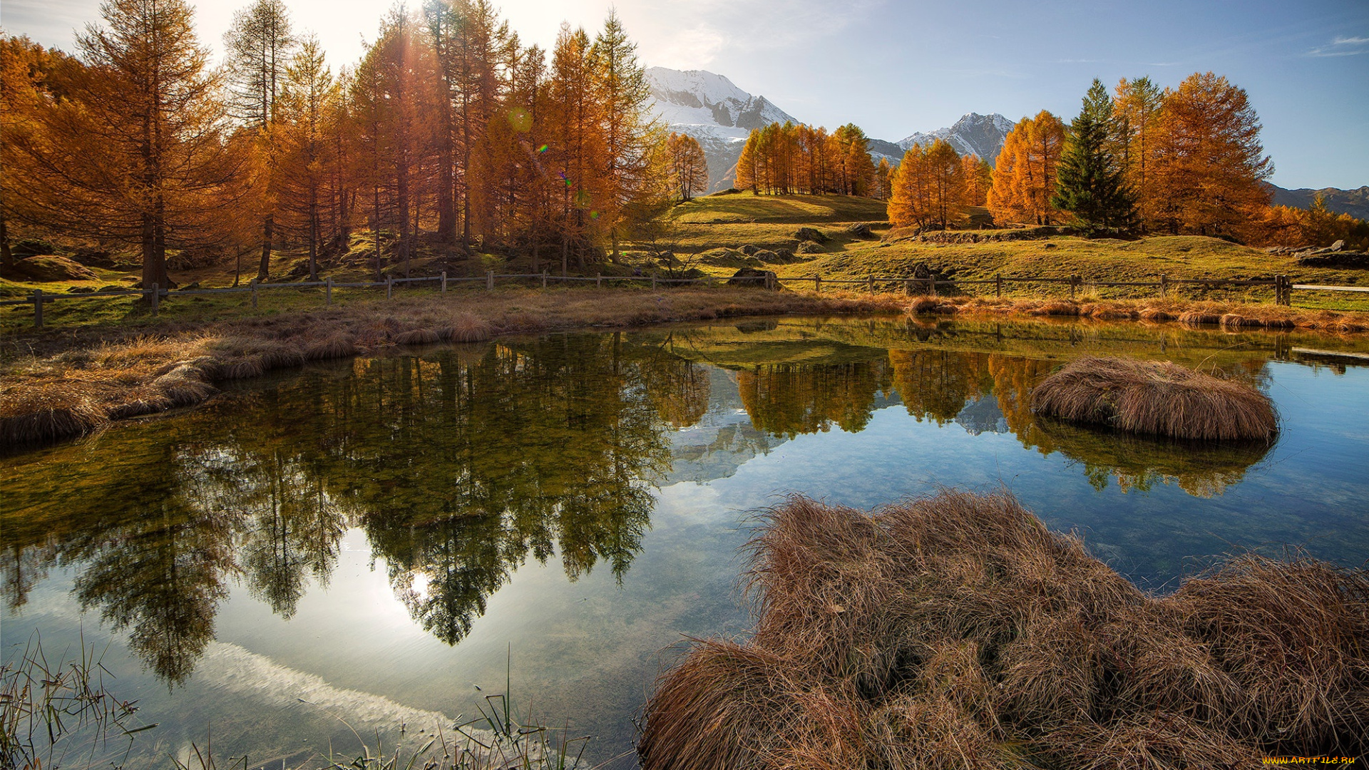 природа, реки, озера, пруд, горы, свет, осень, отражение