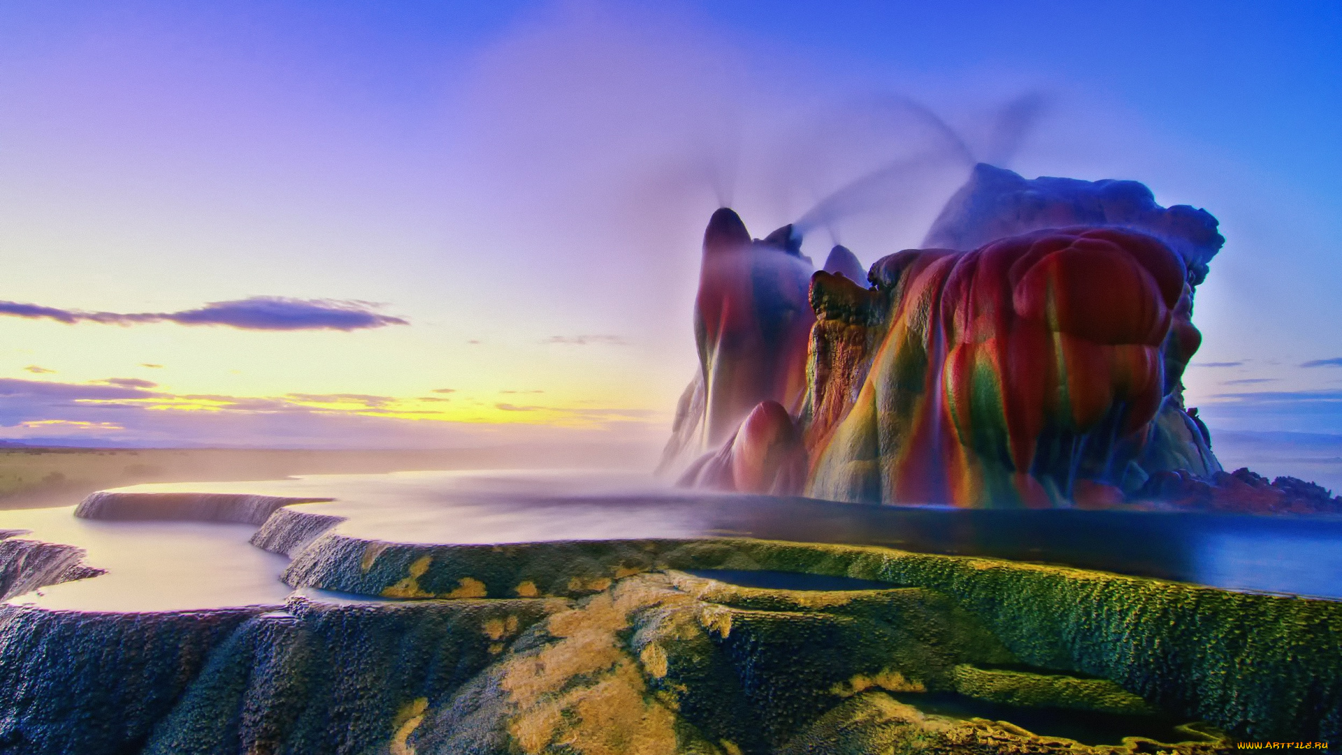 природа, восходы, закаты, термальный, источник, небо, фонтаны, скалы, свет, гейзеры