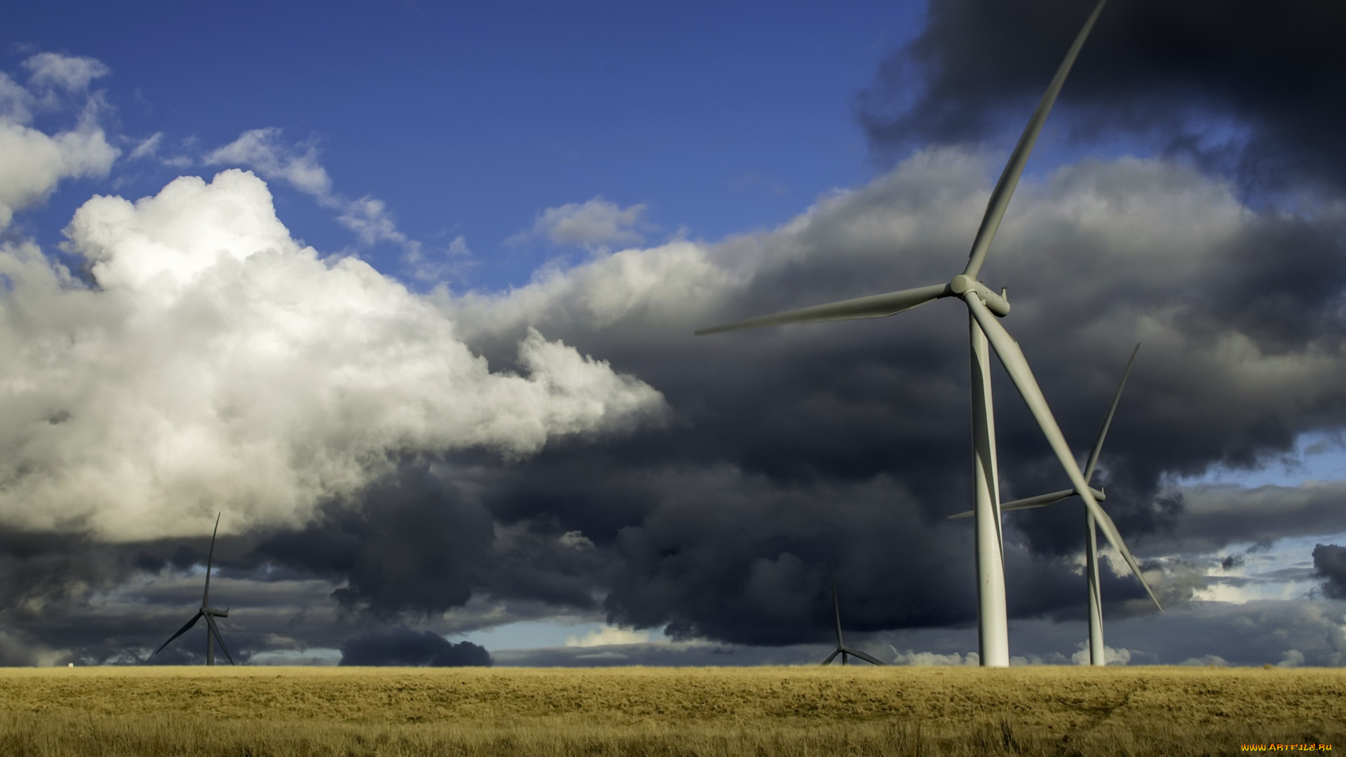 разное, мельницы, ветряки, облака