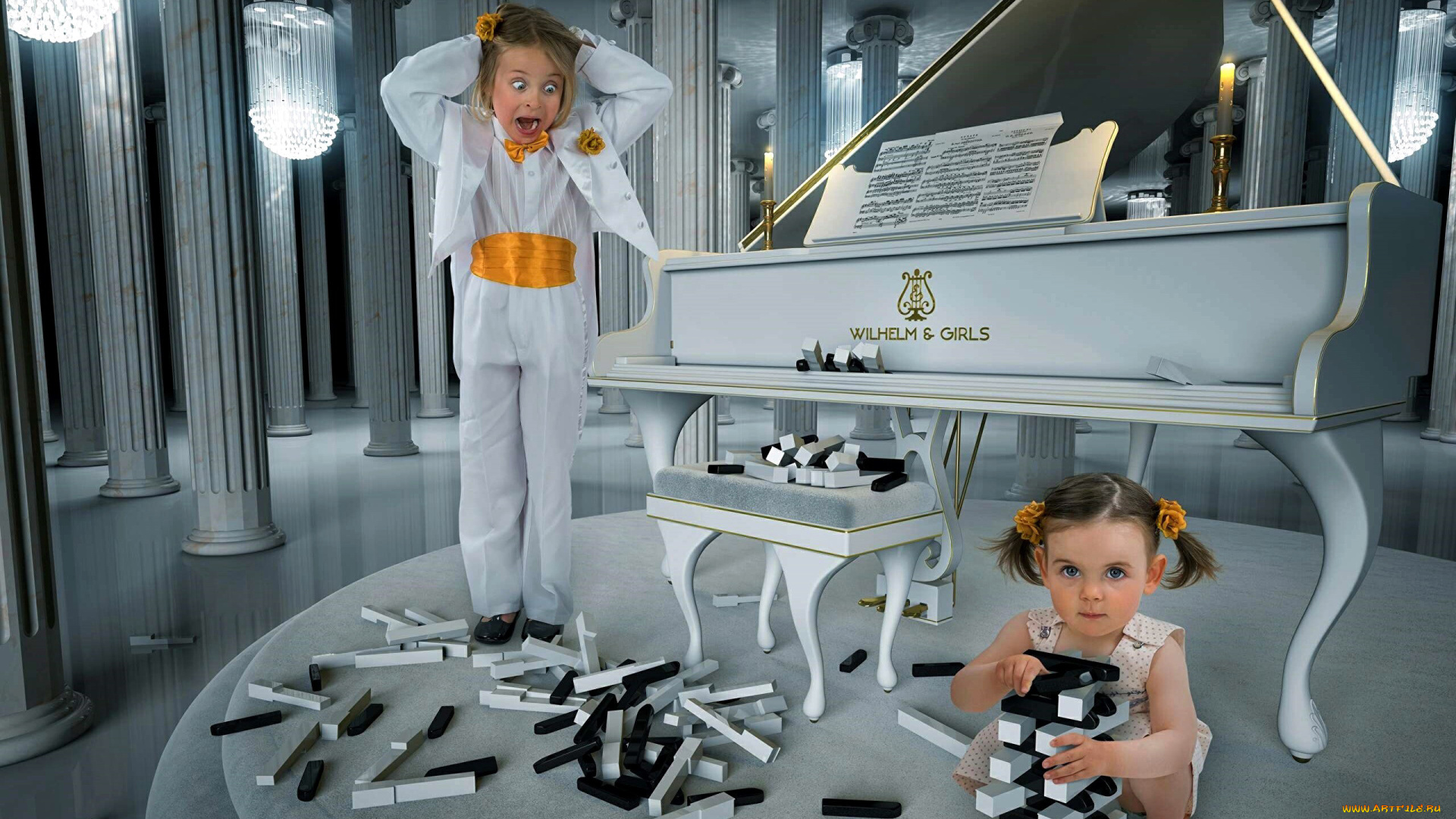 юмор, и, приколы, рояль, девочки, клавиши