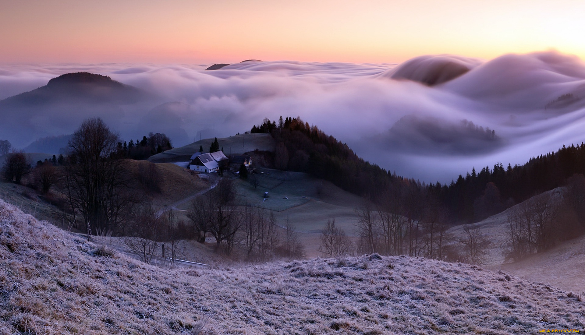 города, -, пейзажи, туман, утро