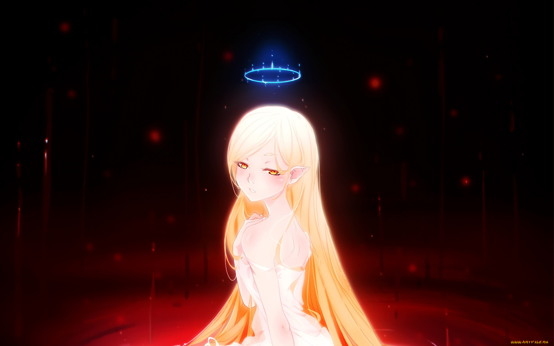 аниме, bakemonogatari, девушка, взгляд, фон