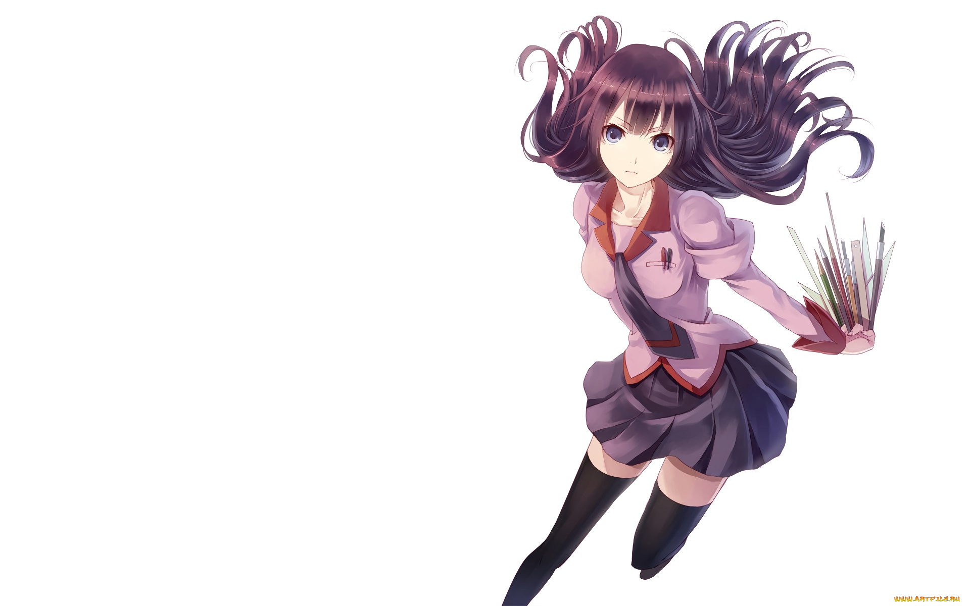 аниме, bakemonogatari, девушка, взгляд, фон