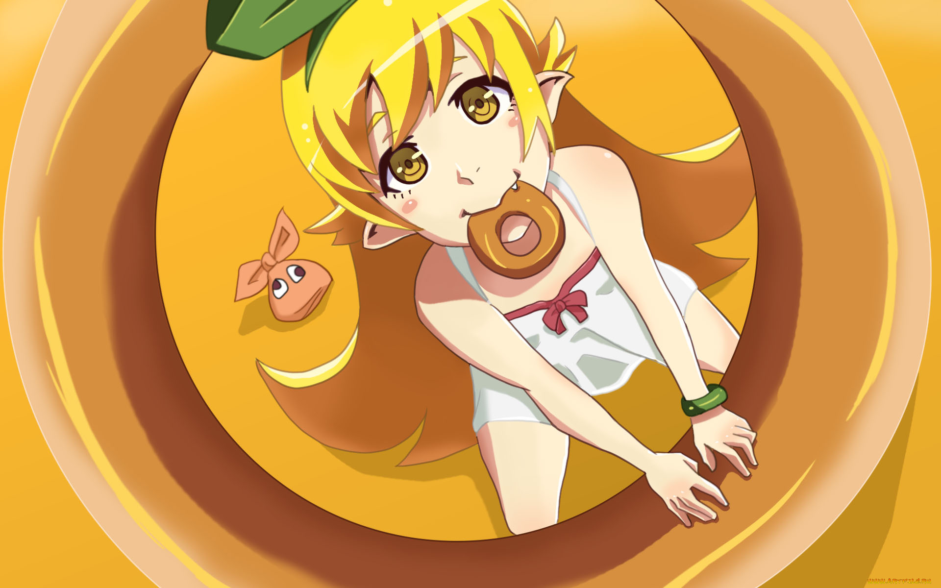 аниме, bakemonogatari, фон, взгляд, девушка