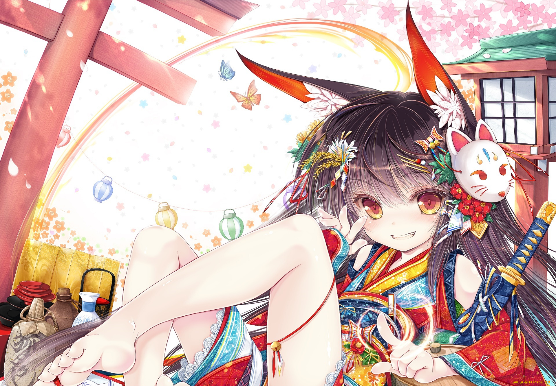 аниме, животные, , существа, девушка, фон, взгляд