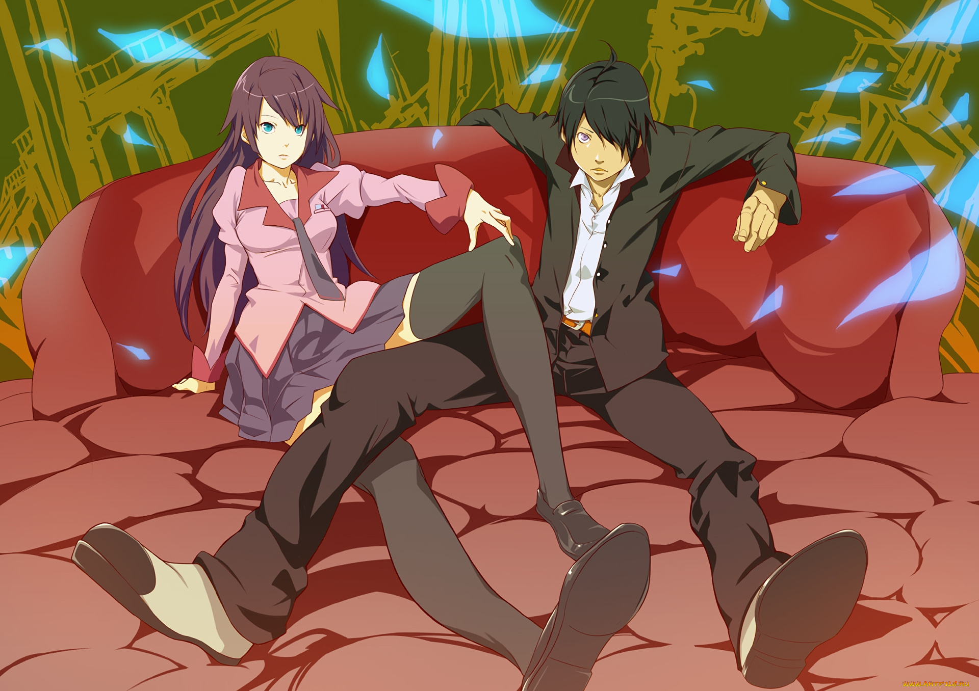 аниме, bakemonogatari, фон, взгляд, девушка