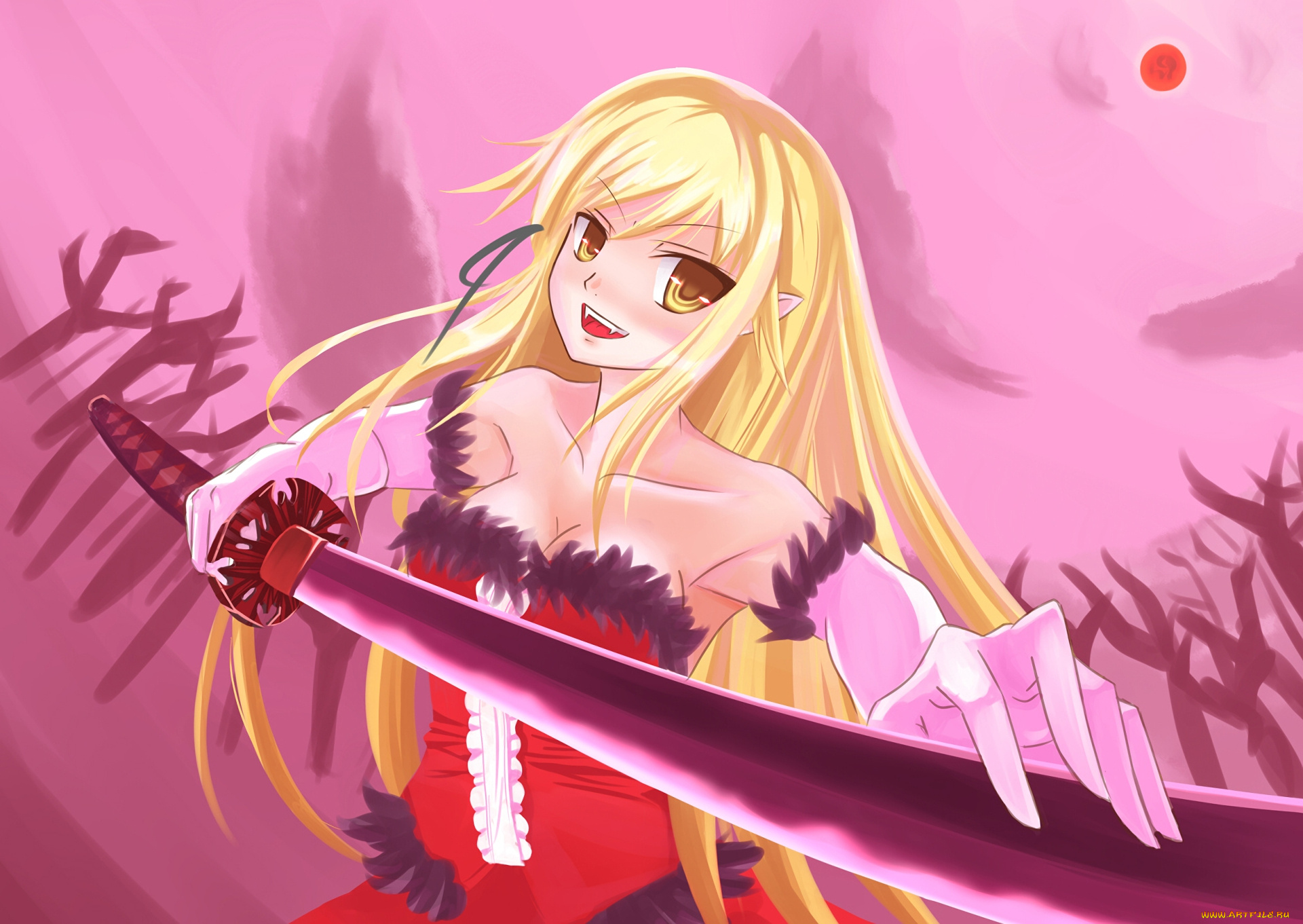 аниме, bakemonogatari, фон, взгляд, девушка