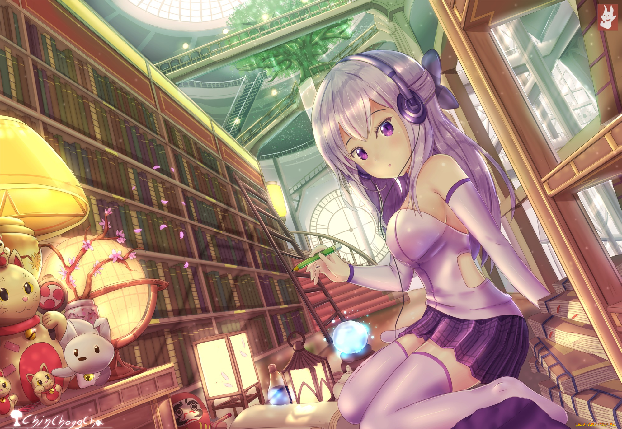 аниме, музыка, девушка, взгляд, фон