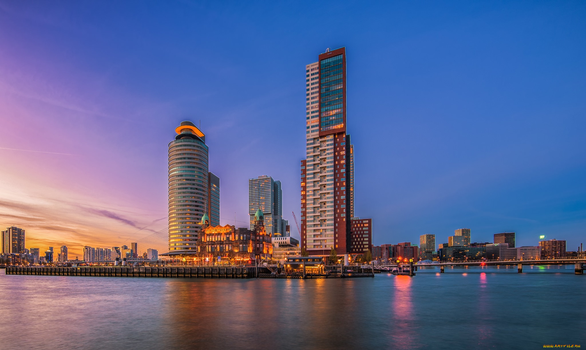 zonsondergang, города, -, панорамы, небоскребы