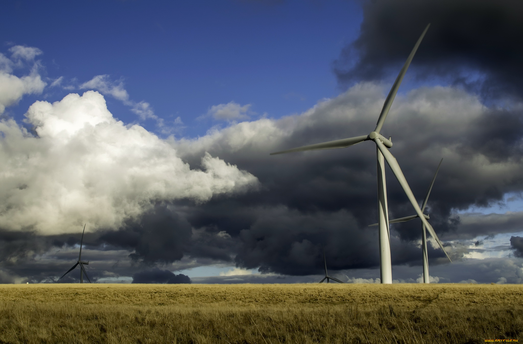 разное, мельницы, ветряки, облака