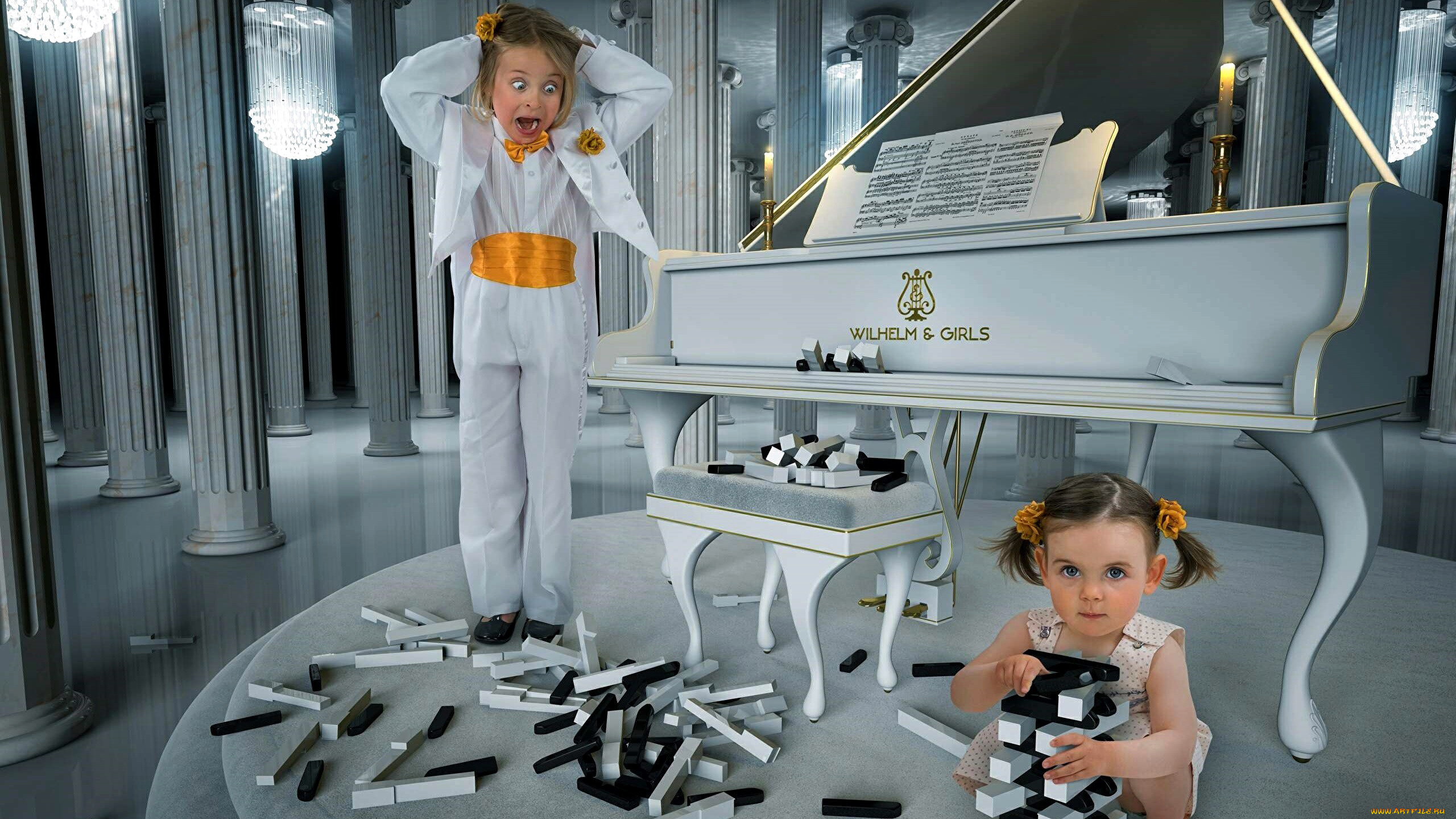 юмор, и, приколы, рояль, девочки, клавиши