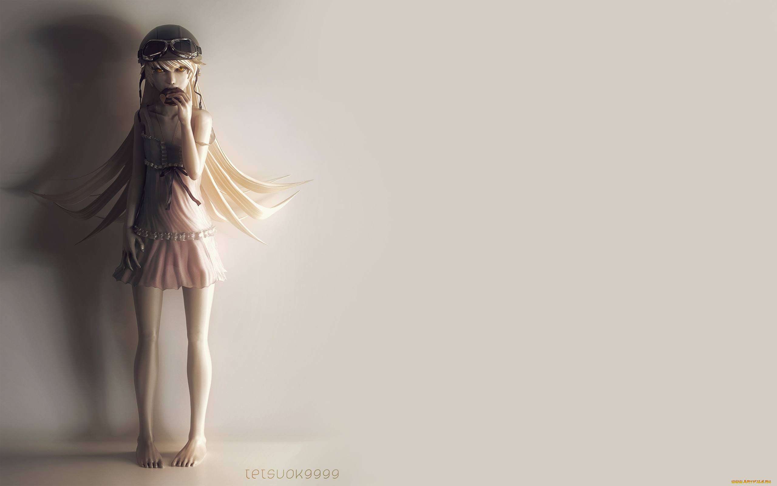 аниме, bakemonogatari, девушка, взгляд, фон