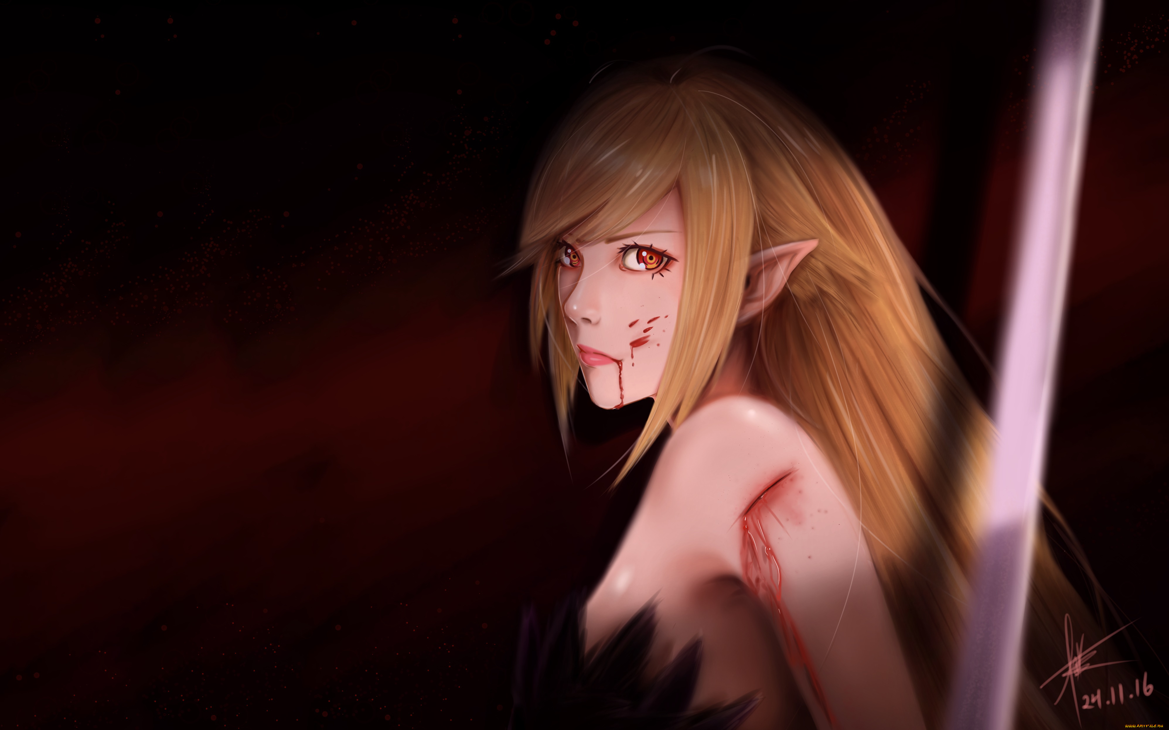 аниме, bakemonogatari, девушка, взгляд, фон