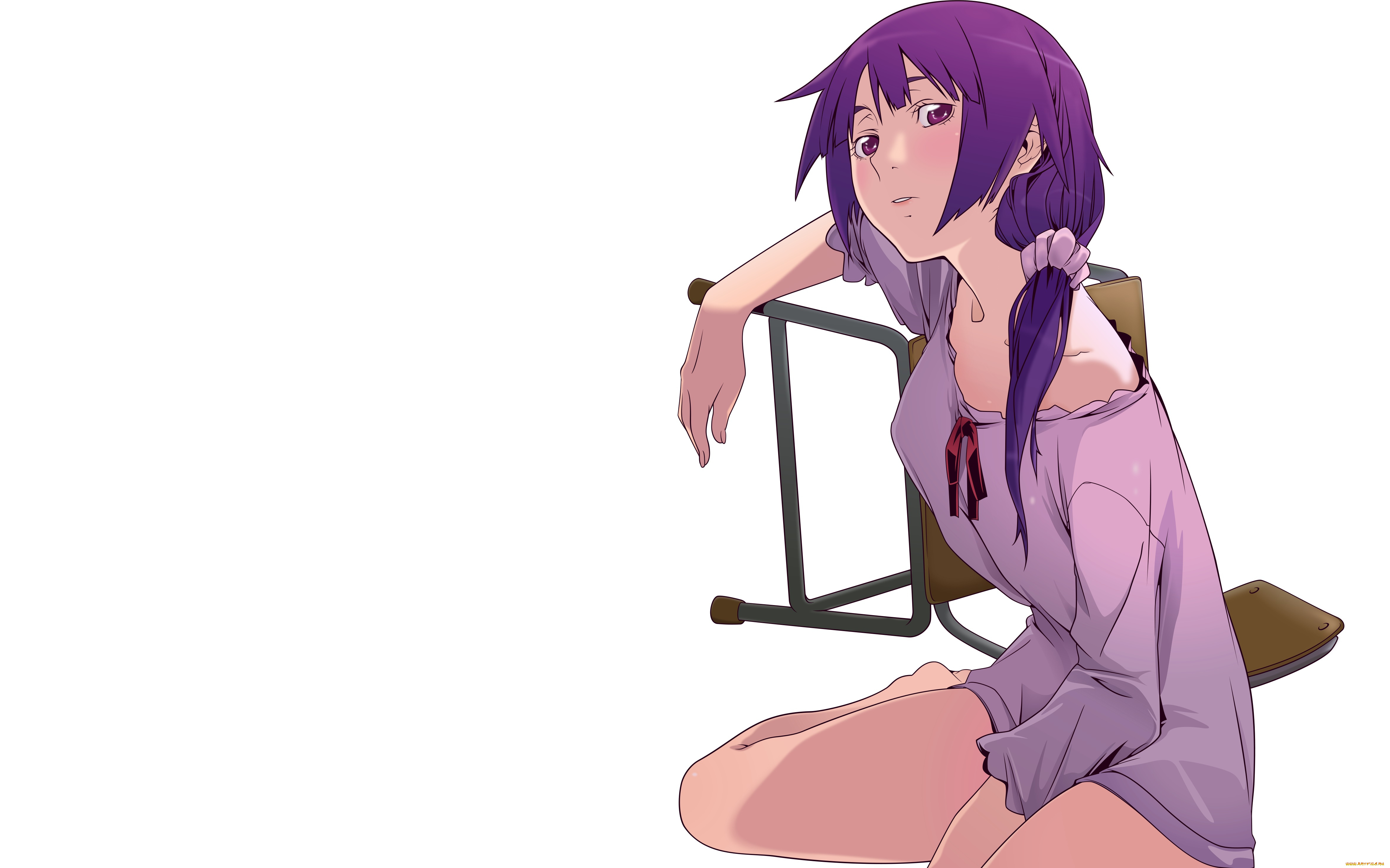 аниме, bakemonogatari, девушка, взгляд, фон