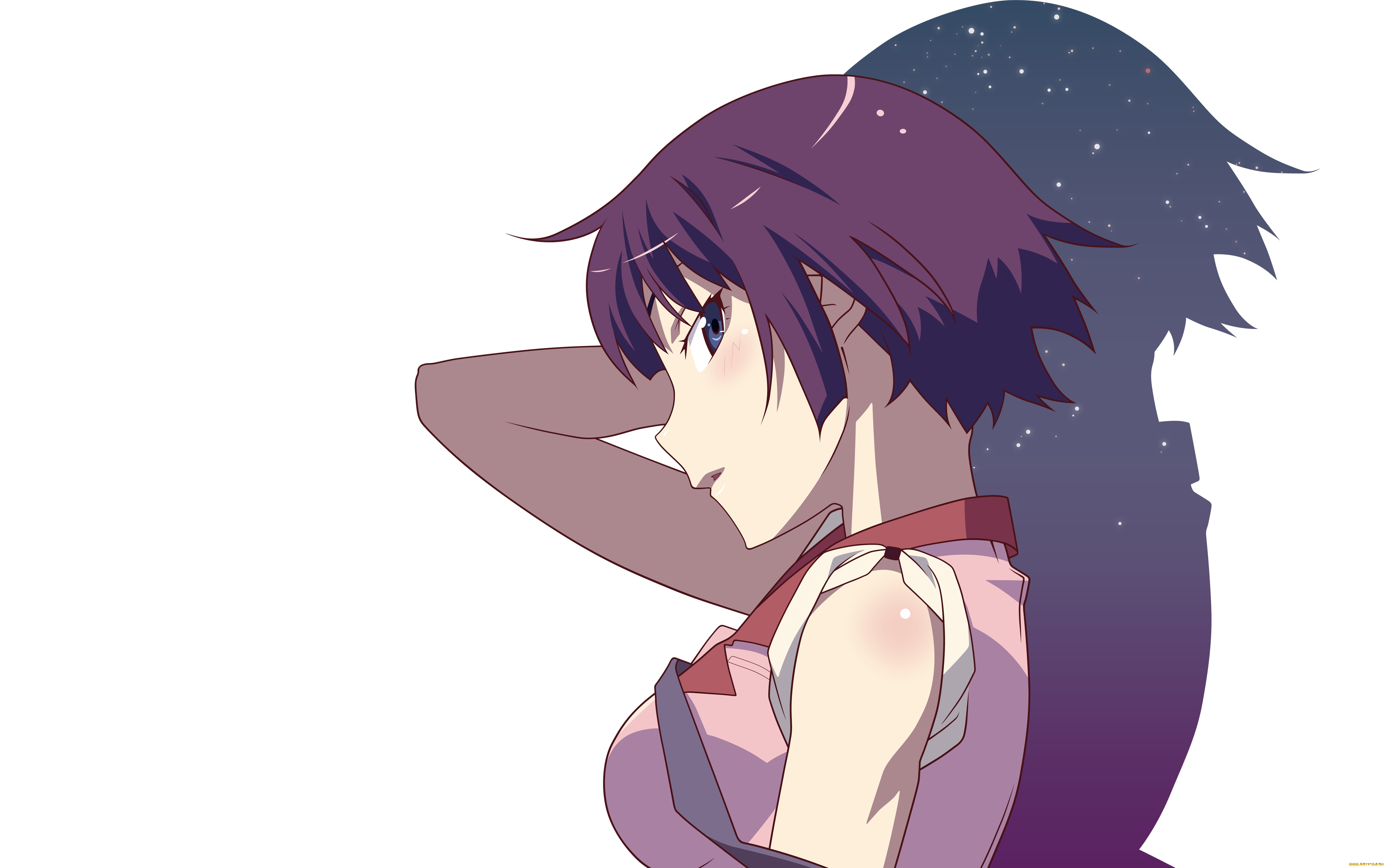 аниме, bakemonogatari, девушка, взгляд, фон