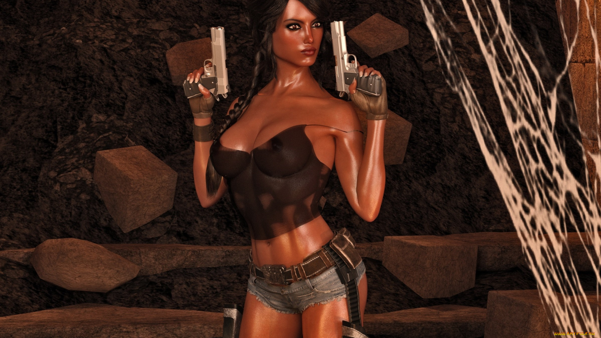 3д, графика, фантазия, , fantasy, фон, оружие, взгляд, девушка