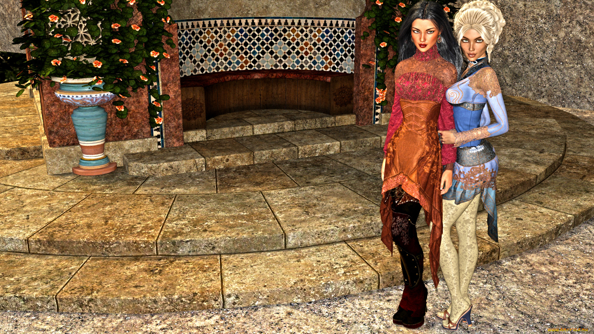 3д, графика, люди, , people, девушки, взгляд, фон