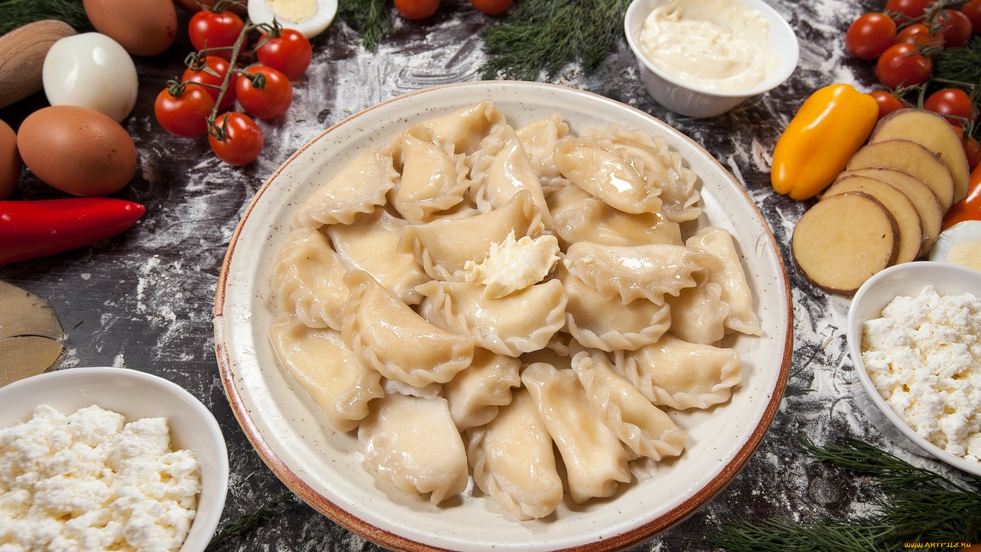 еда, пельмени, , манты, , вареники, мука, яйца, томаты, творог, вареники, натюрморт, помидоры