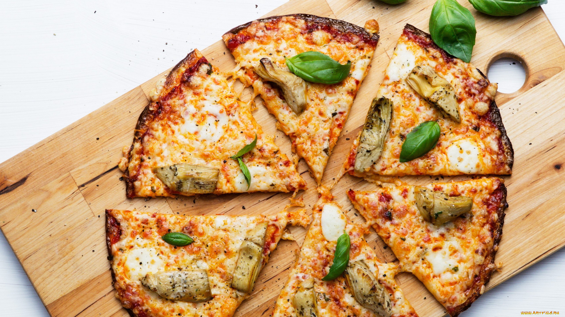 еда, пицца, сыр, базилик