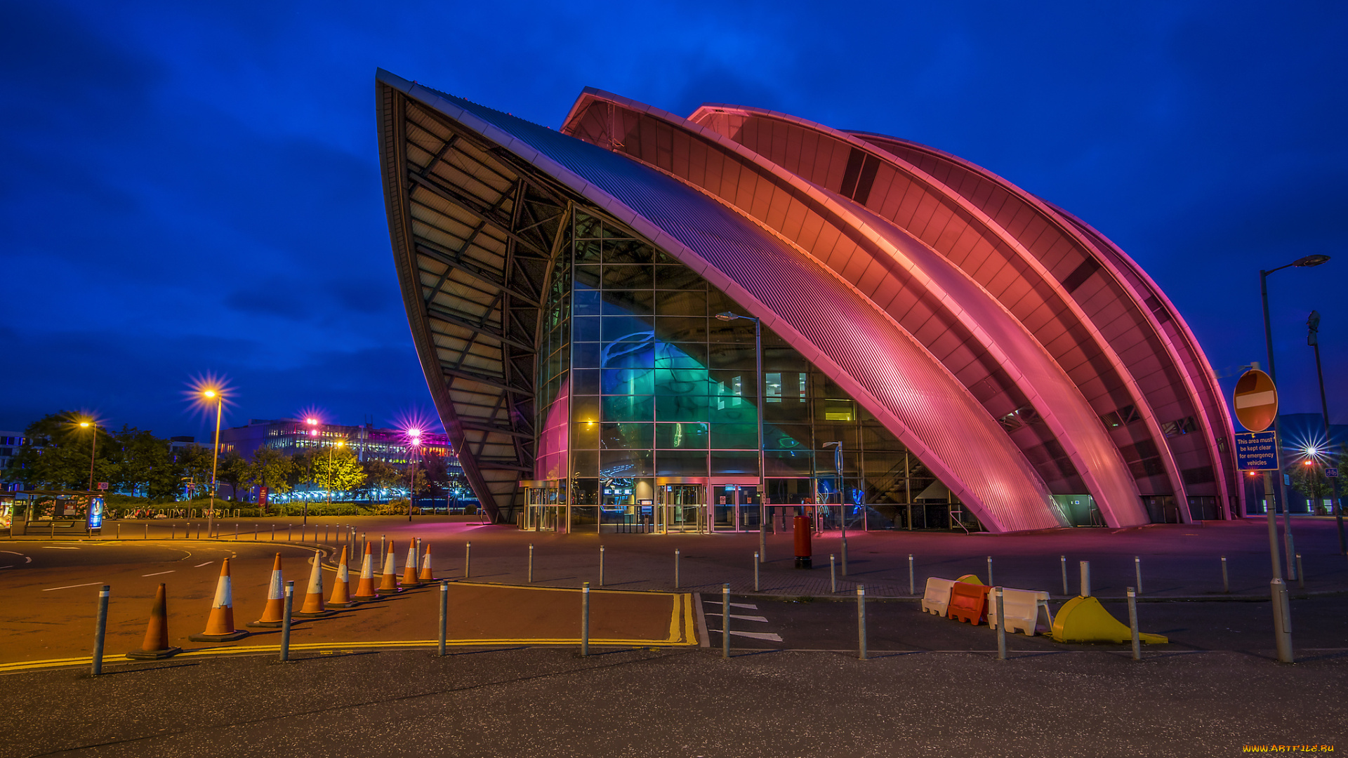 glasgow, , scotland, города, -, памятники, , скульптуры, , арт-объекты, ночь, огни